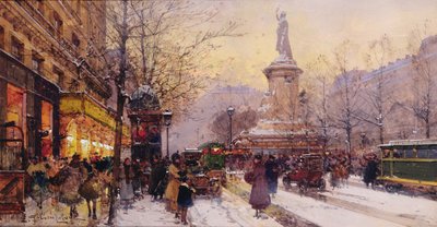 Winterliche Straßenszene in Paris von Eugene Galien Laloue